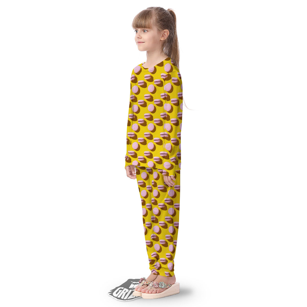 Macaron Yellow And Pink Print Pattern Kid's Pajamas-grizzshop