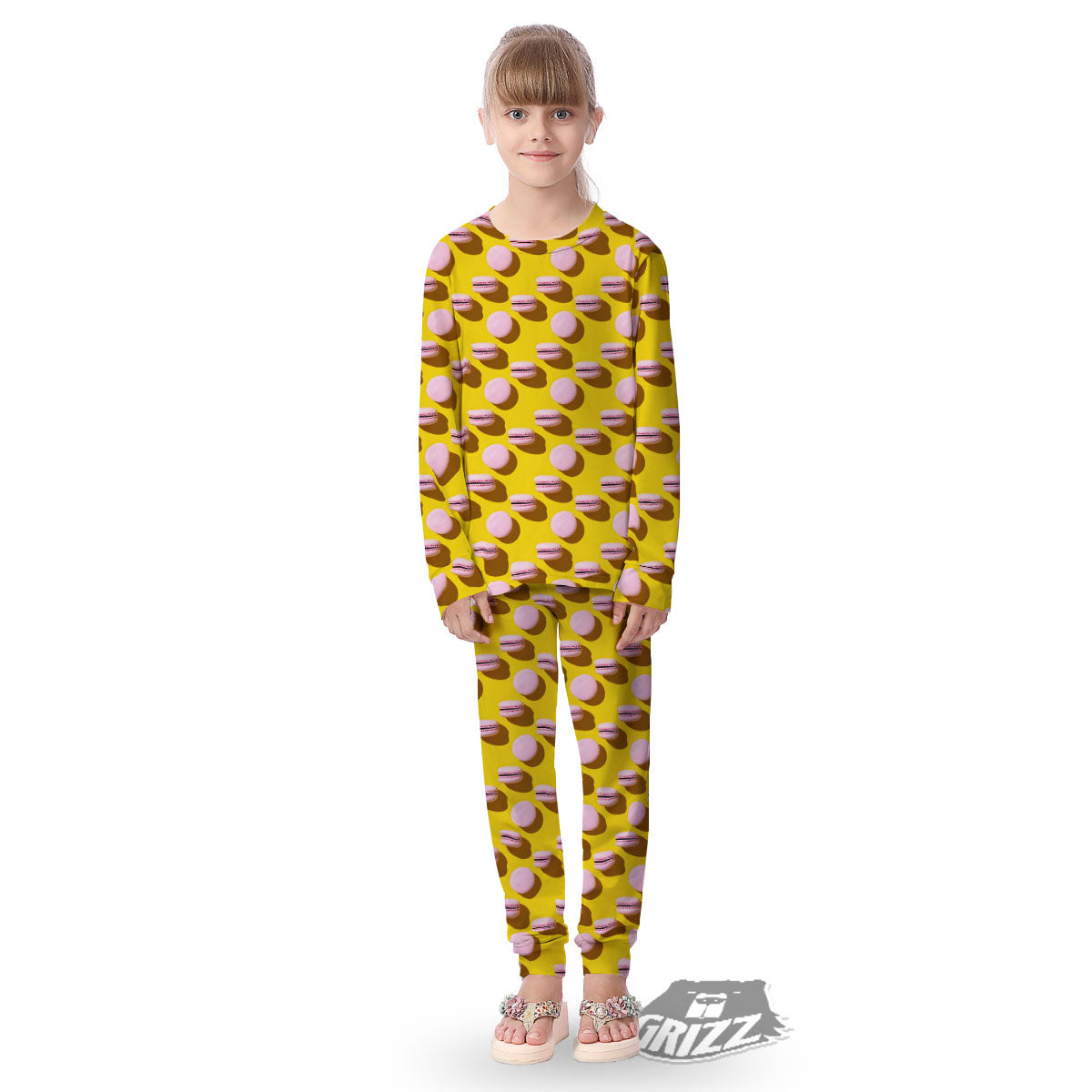 Macaron Yellow And Pink Print Pattern Kid's Pajamas-grizzshop