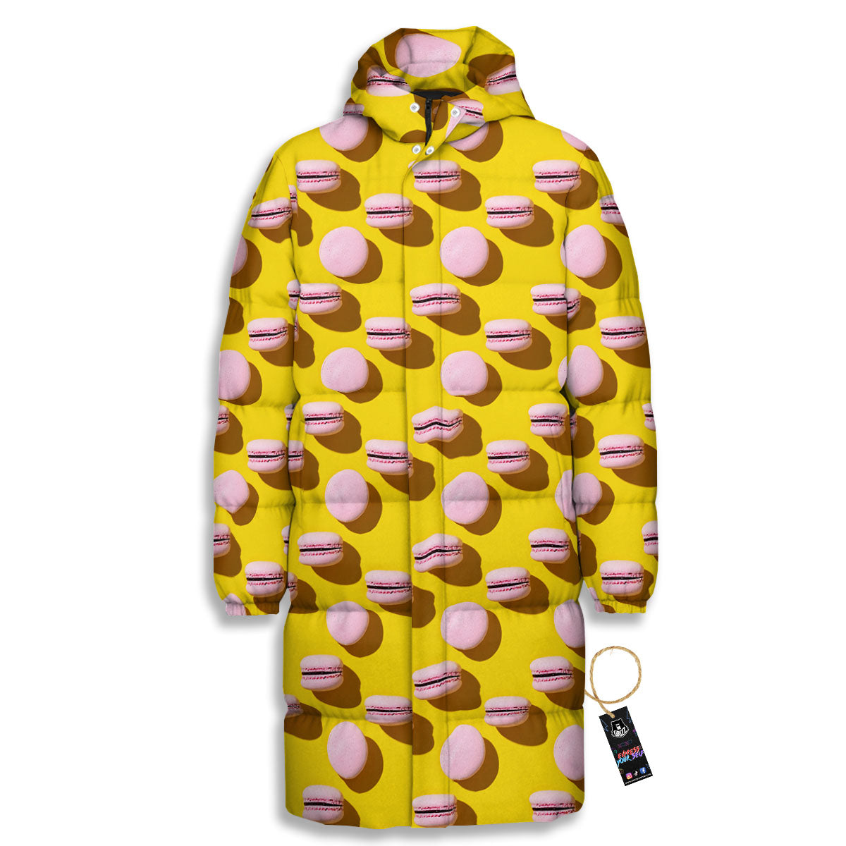 Macaron Yellow And Pink Print Pattern Long Down Jacket-grizzshop