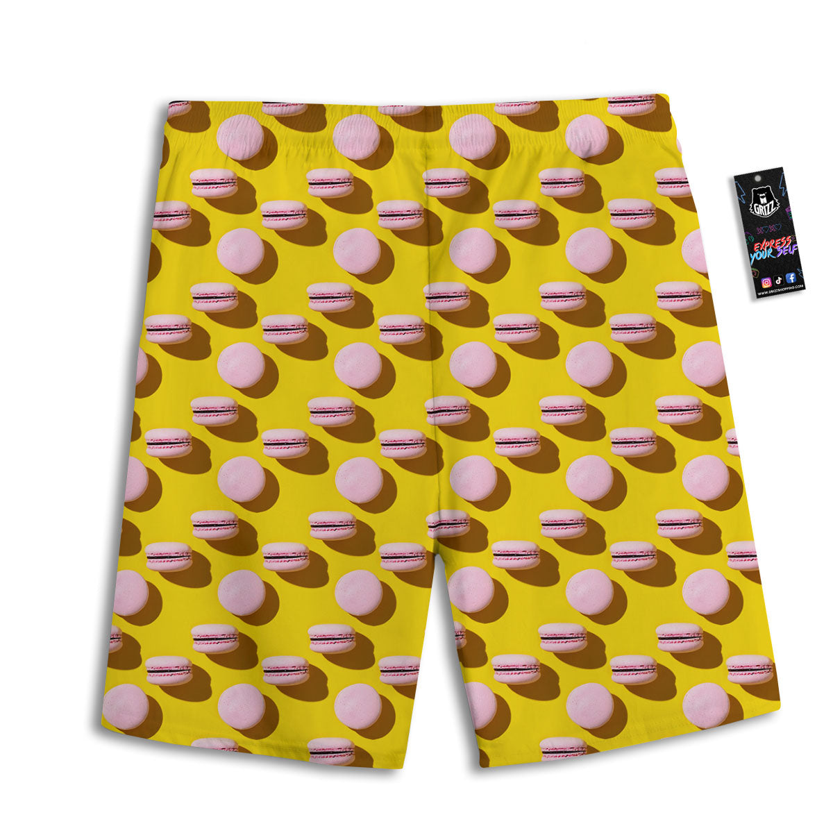 Macaron Yellow And Pink Print Pattern Men's Athletic Shorts