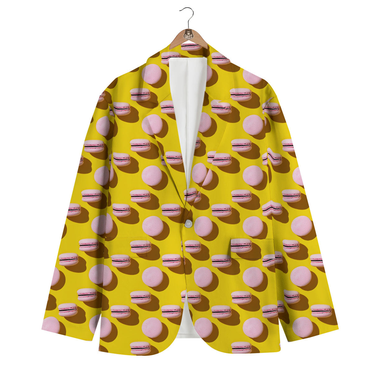 Macaron Yellow And Pink Print Pattern Men's Blazer-grizzshop