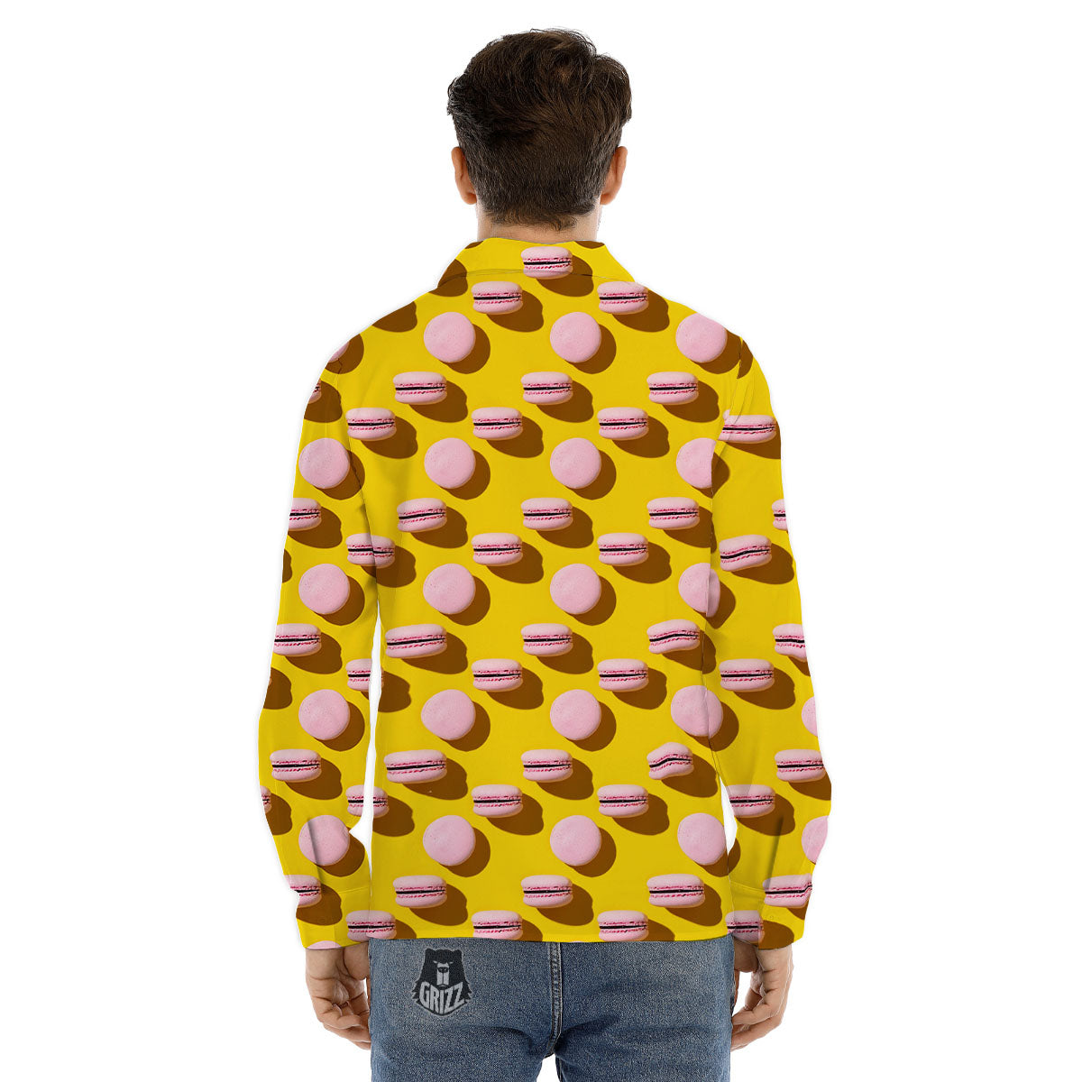 Macaron Yellow And Pink Print Pattern Men's Dress Shirts-grizzshop