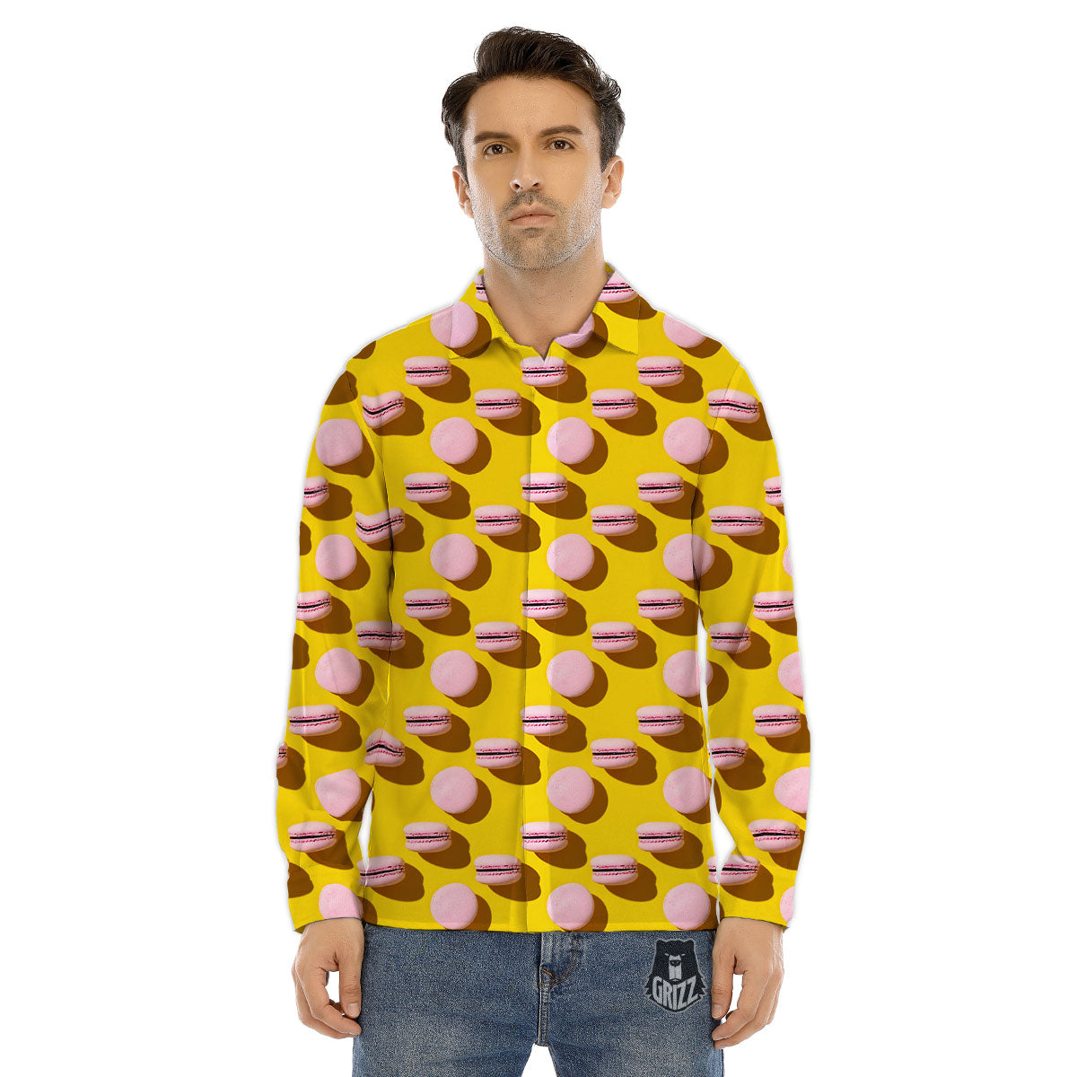 Macaron Yellow And Pink Print Pattern Men's Dress Shirts-grizzshop
