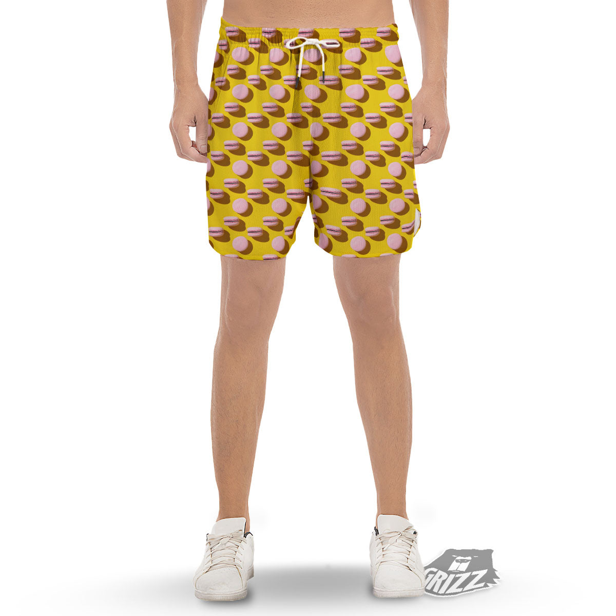 Macaron Yellow And Pink Print Pattern Men's Gym Shorts-grizzshop