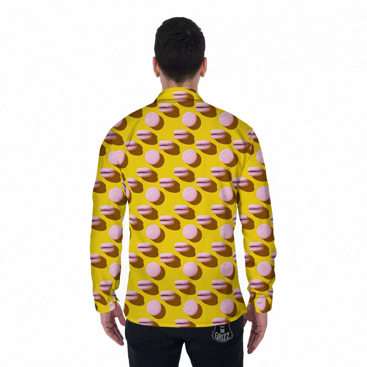 Macaron Yellow And Pink Print Pattern Men's Long Sleeve Shirts-grizzshop