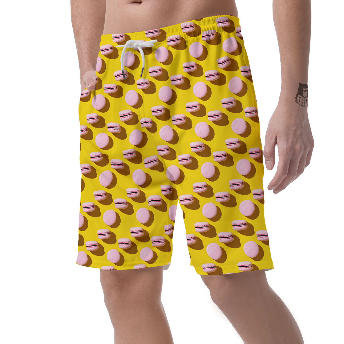 Macaron Yellow And Pink Print Pattern Men's Shorts-grizzshop