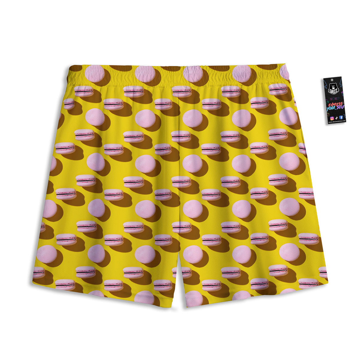 Macaron Yellow And Pink Print Pattern Mesh Shorts