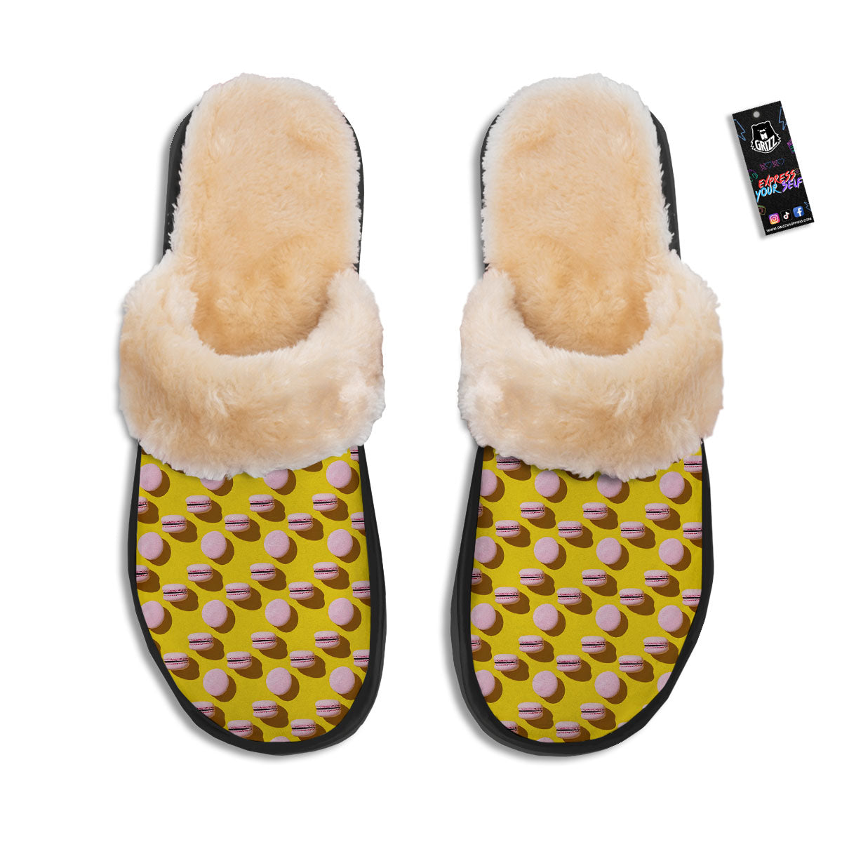 Macaron Yellow And Pink Print Pattern Slippers-grizzshop