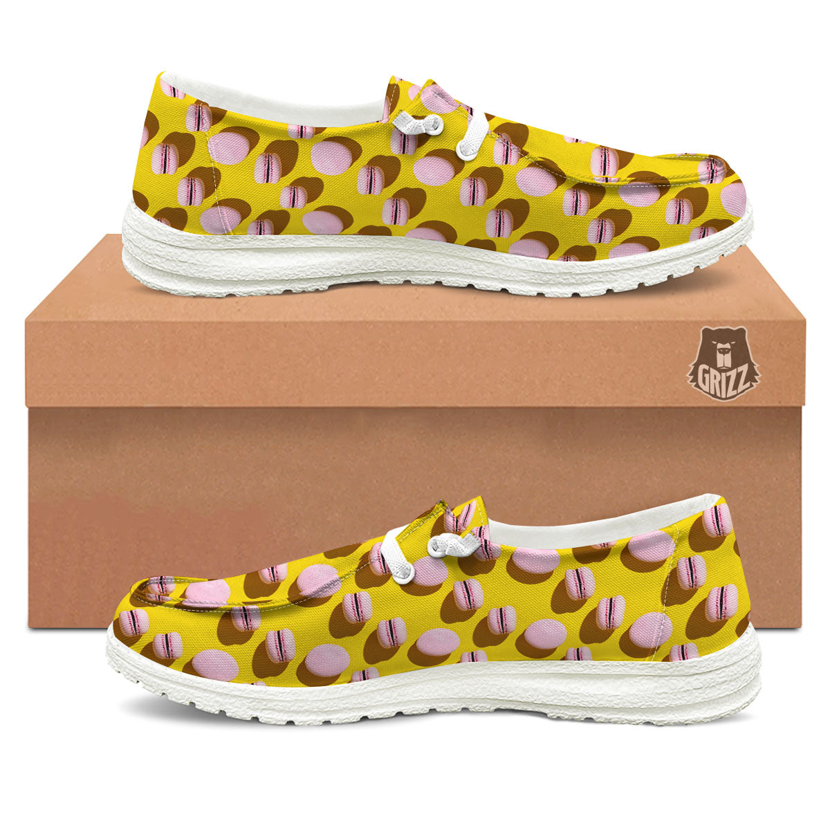 Macaron Yellow And Pink Print Pattern White Loafers-grizzshop