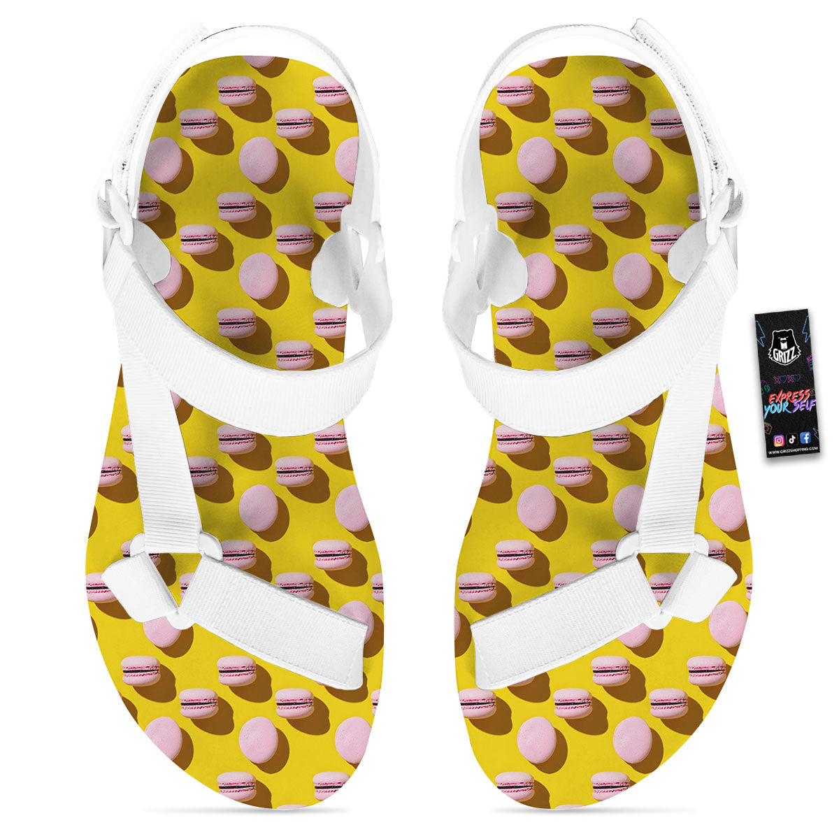 Macaron Yellow And Pink Print Pattern White Open Toe Sandals-grizzshop