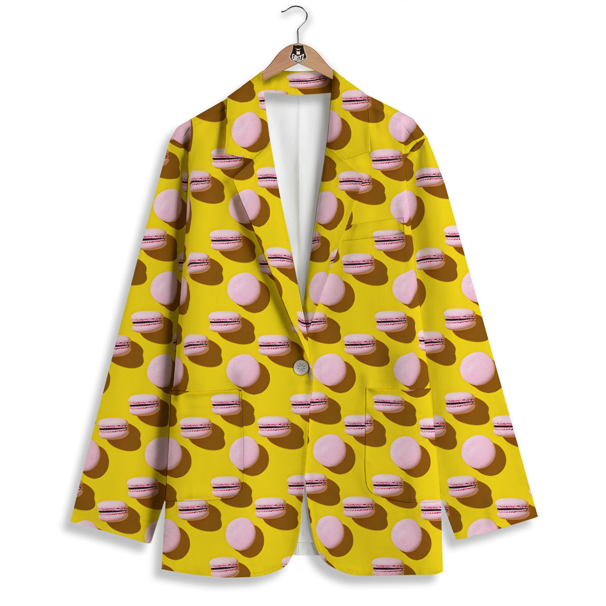 Macaron Yellow And Pink Print Pattern Women's Blazer-grizzshop
