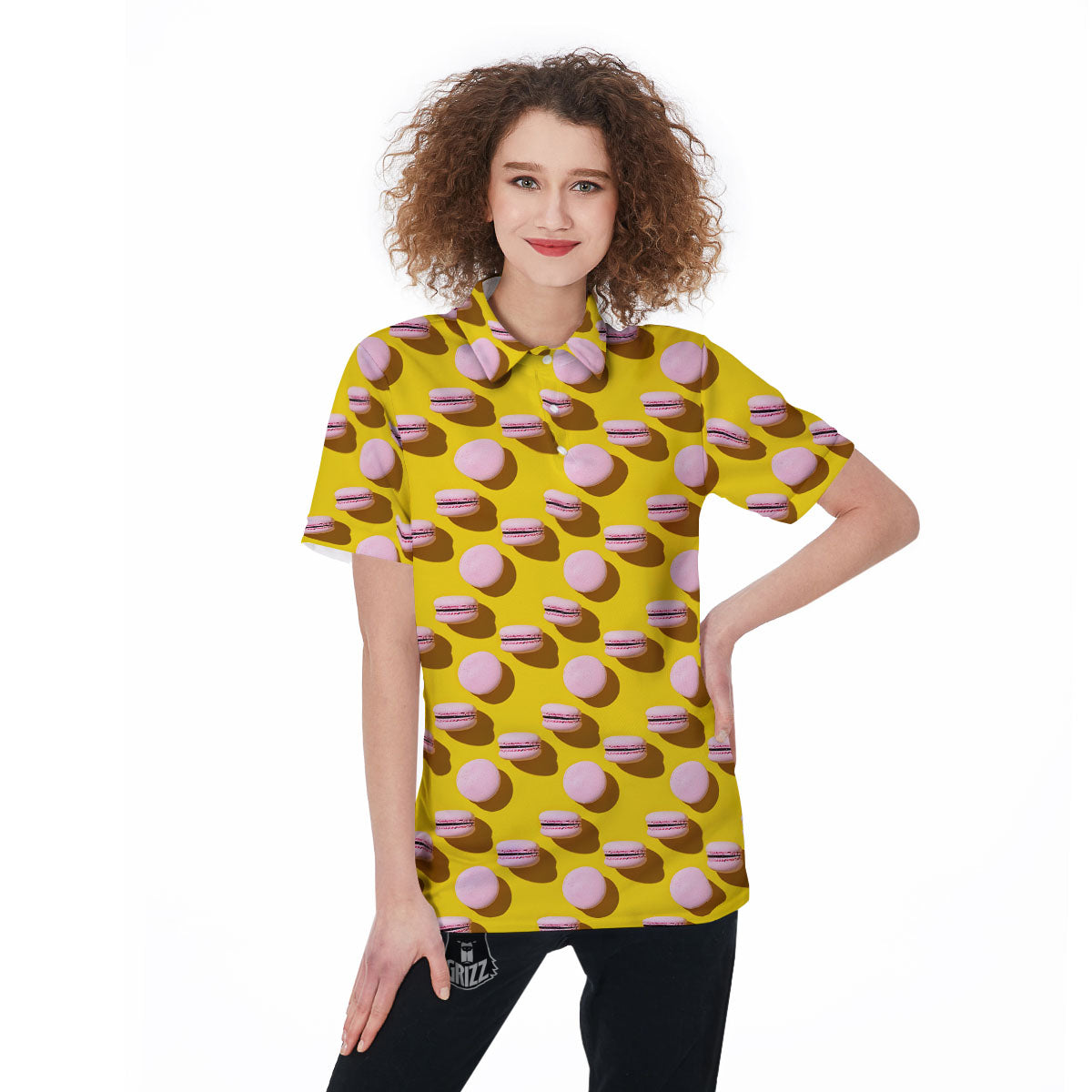 Macaron Yellow And Pink Print Pattern Women's Golf Shirts-grizzshop