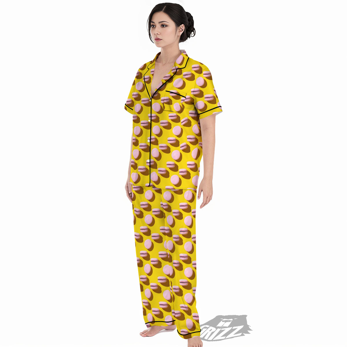 Macaron Yellow And Pink Print Pattern Women's Pajamas Set-grizzshop