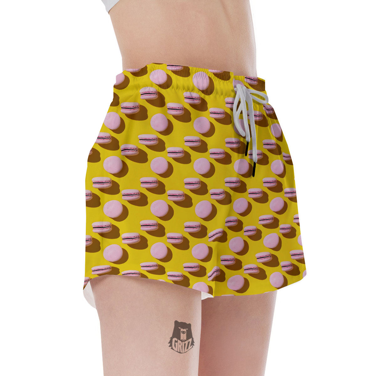 Macaron Yellow And Pink Print Pattern Women's Shorts-grizzshop