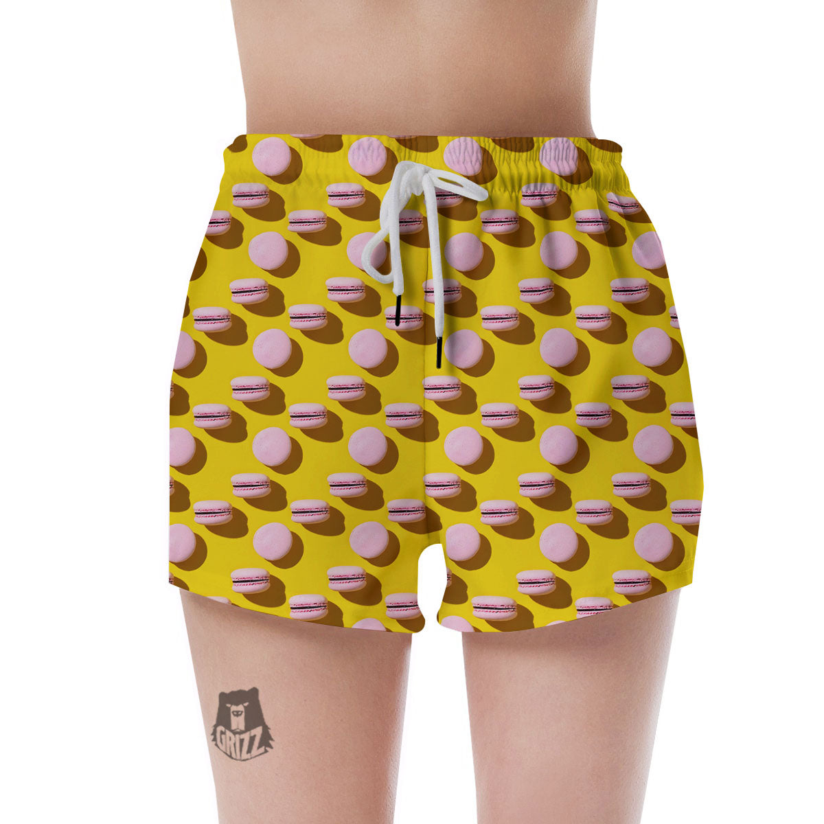 Macaron Yellow And Pink Print Pattern Women's Shorts-grizzshop