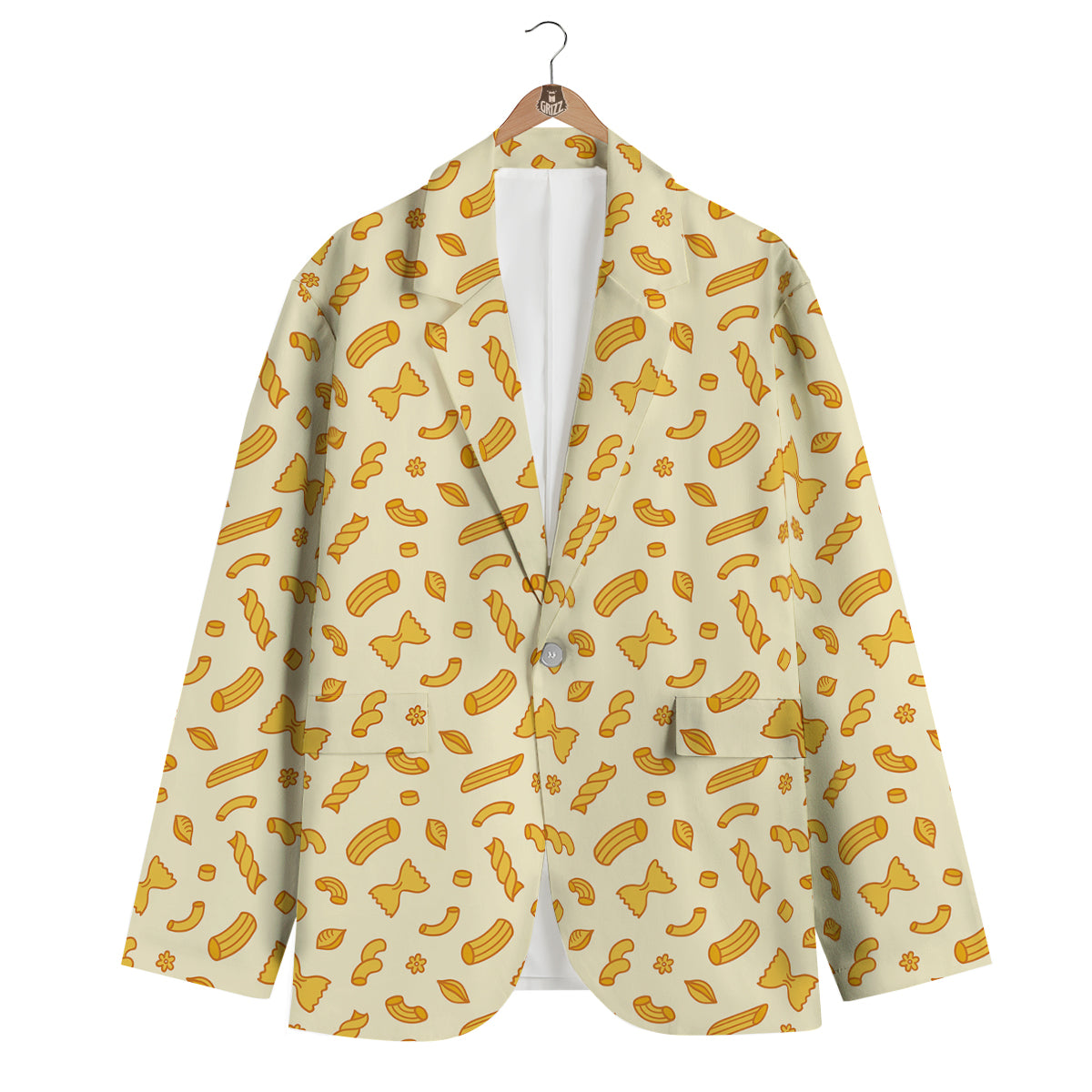 Macaroni Beige Print Pattern Men's Blazer-grizzshop