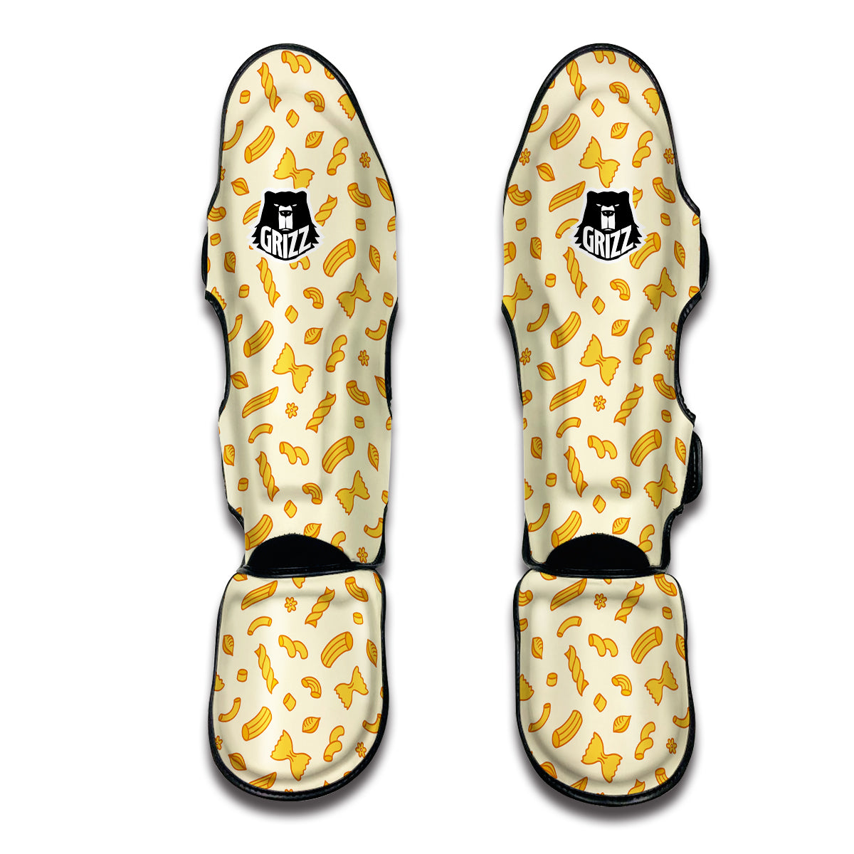 Macaroni Beige Print Pattern Muay Thai Shin Guards-grizzshop