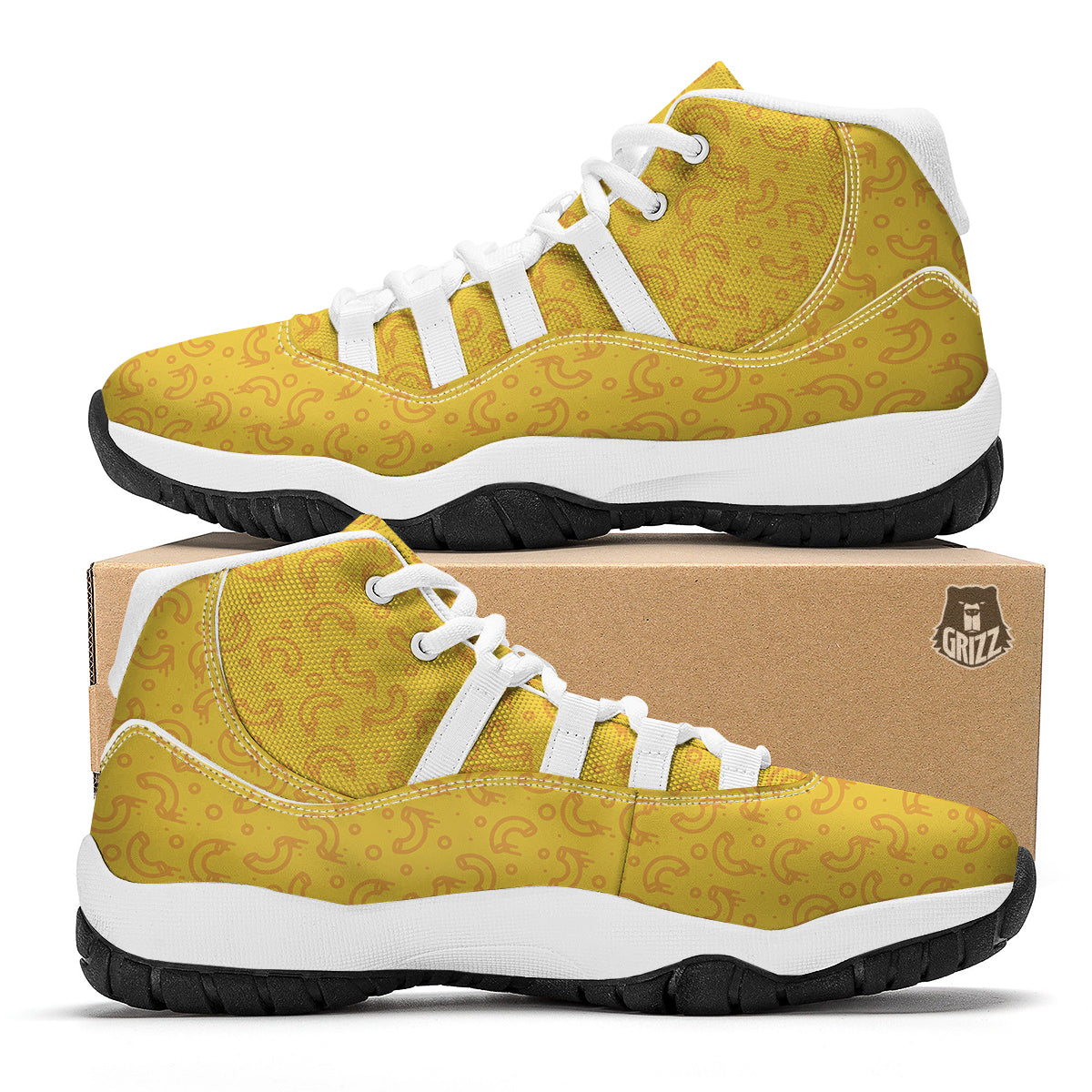 Macaroni Cheese Print Pattern White Bball Shoes-grizzshop