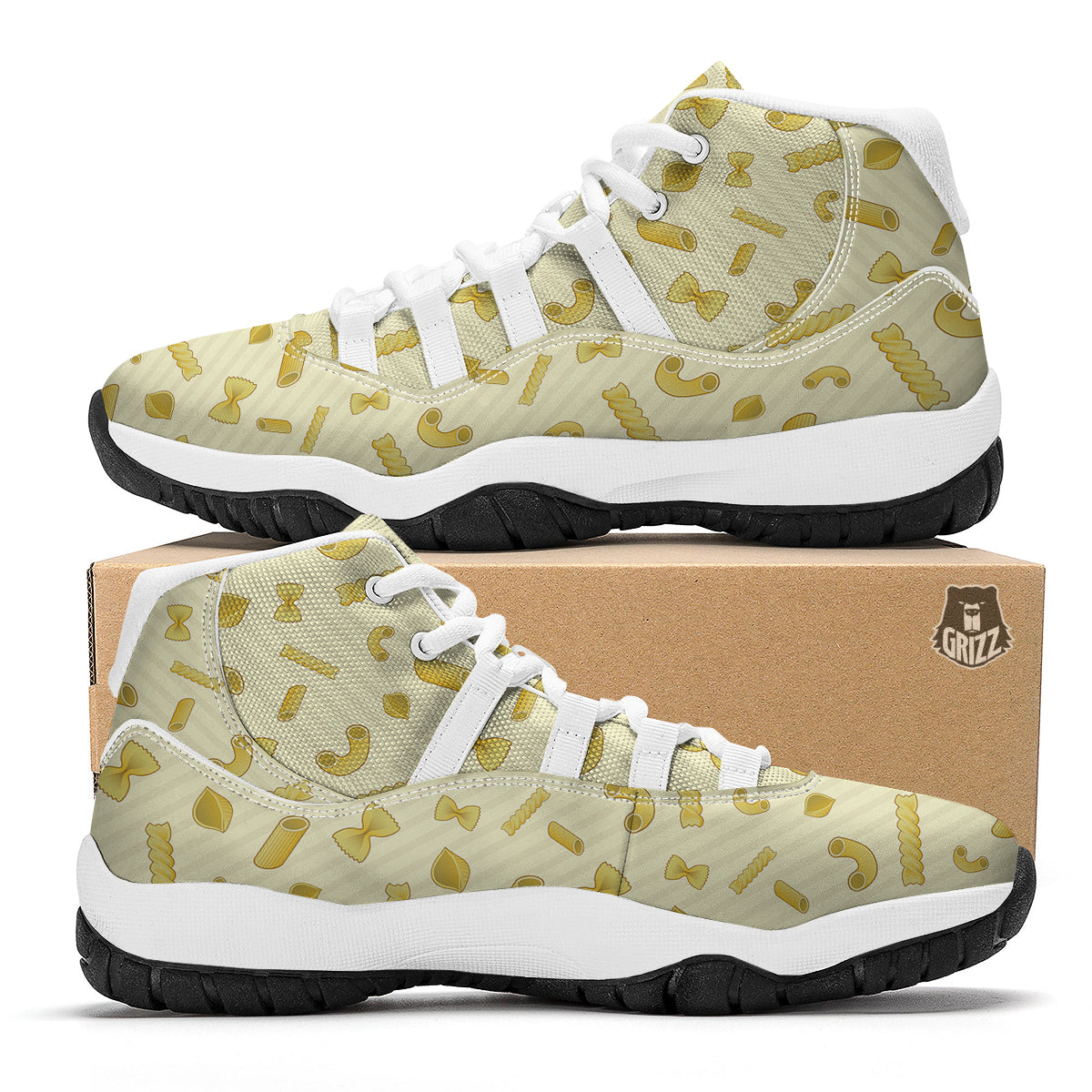 Macaroni Striped Print Pattern White Bball Shoes-grizzshop
