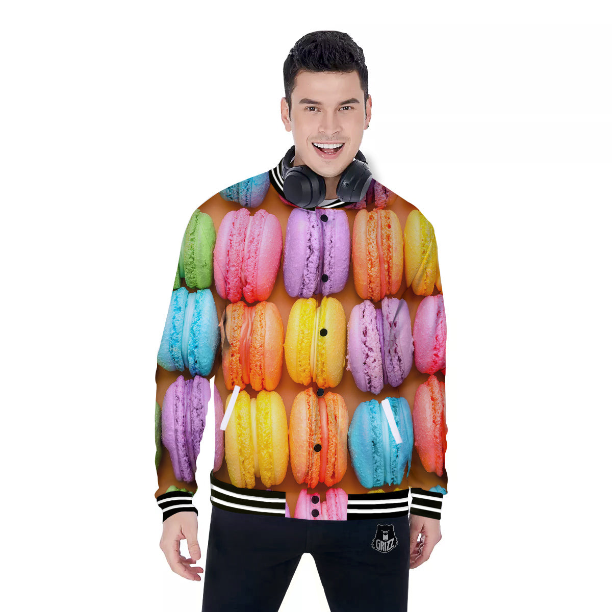 Macarons Colorful Print Baseball Jacket-grizzshop
