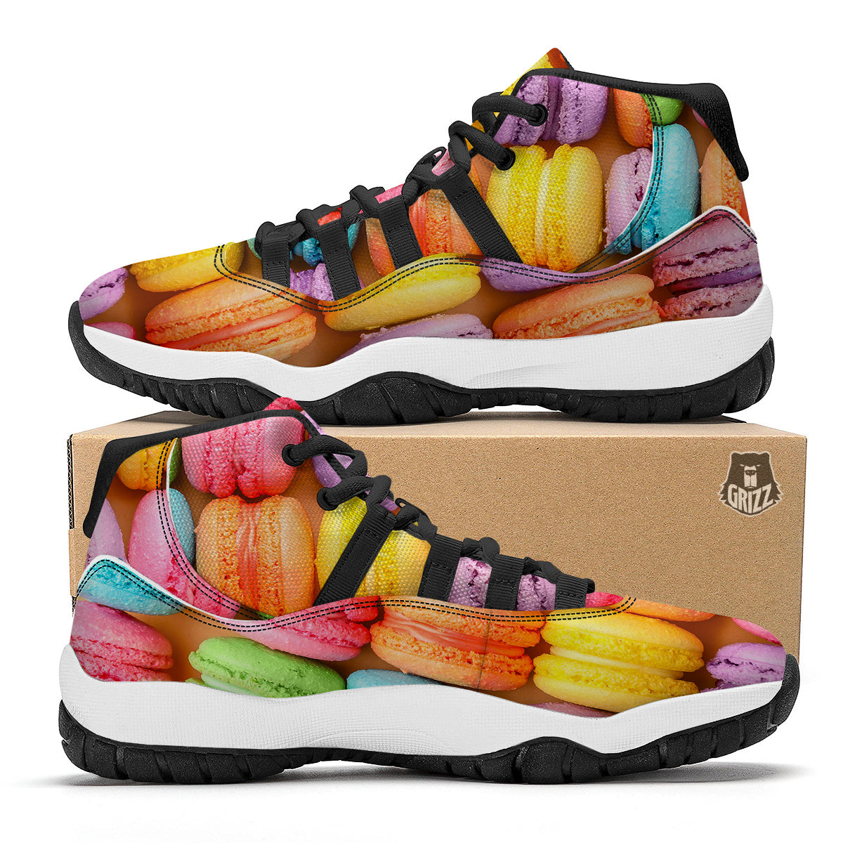 Macarons Colorful Print Black Bball Shoes-grizzshop