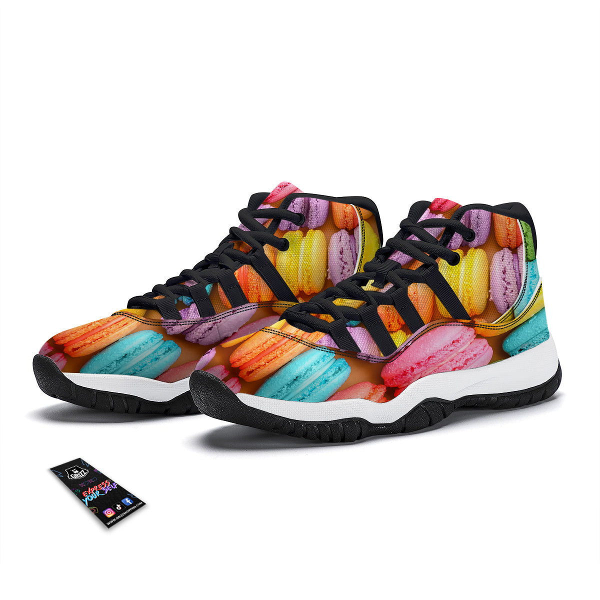 Macarons Colorful Print Black Bball Shoes-grizzshop