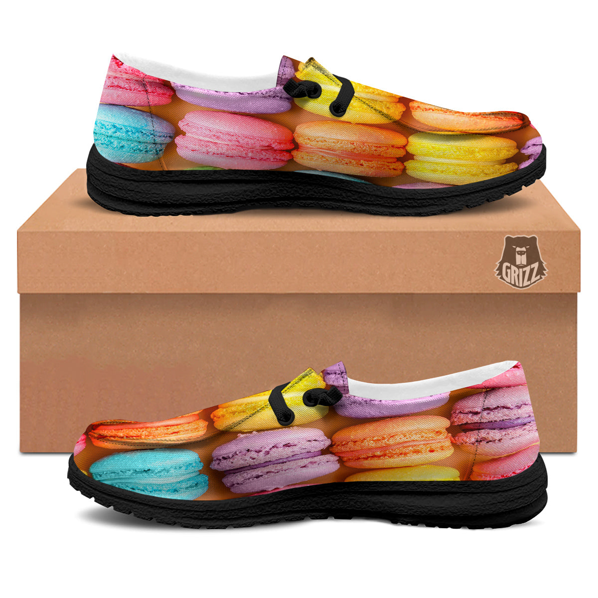 Macarons Colorful Print Black Loafers-grizzshop
