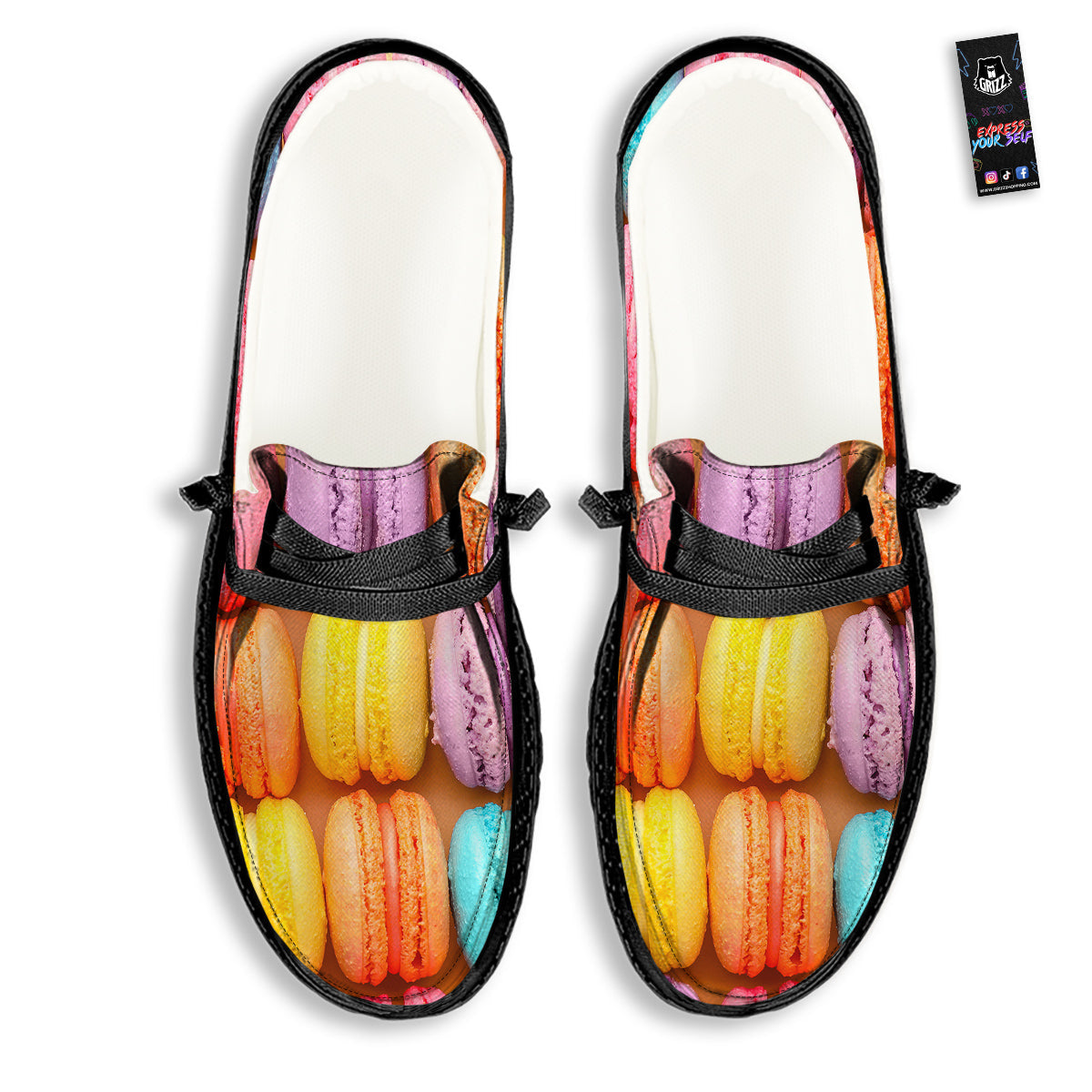 Macarons Colorful Print Black Loafers-grizzshop