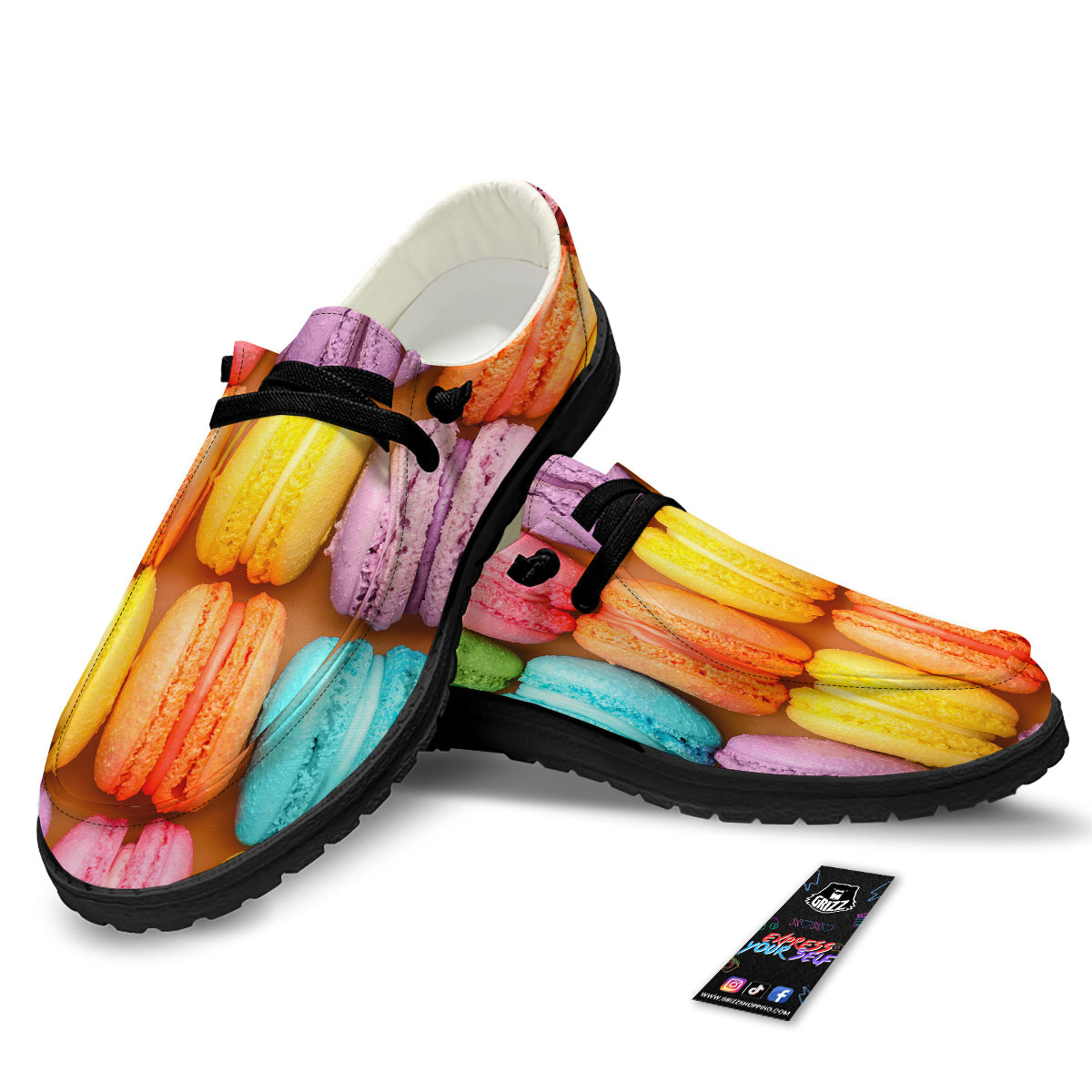 Macarons Colorful Print Black Loafers-grizzshop