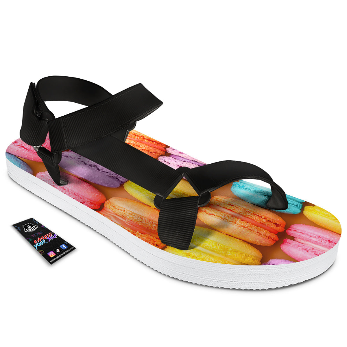Macarons Colorful Print Black Open Toe Sandals-grizzshop