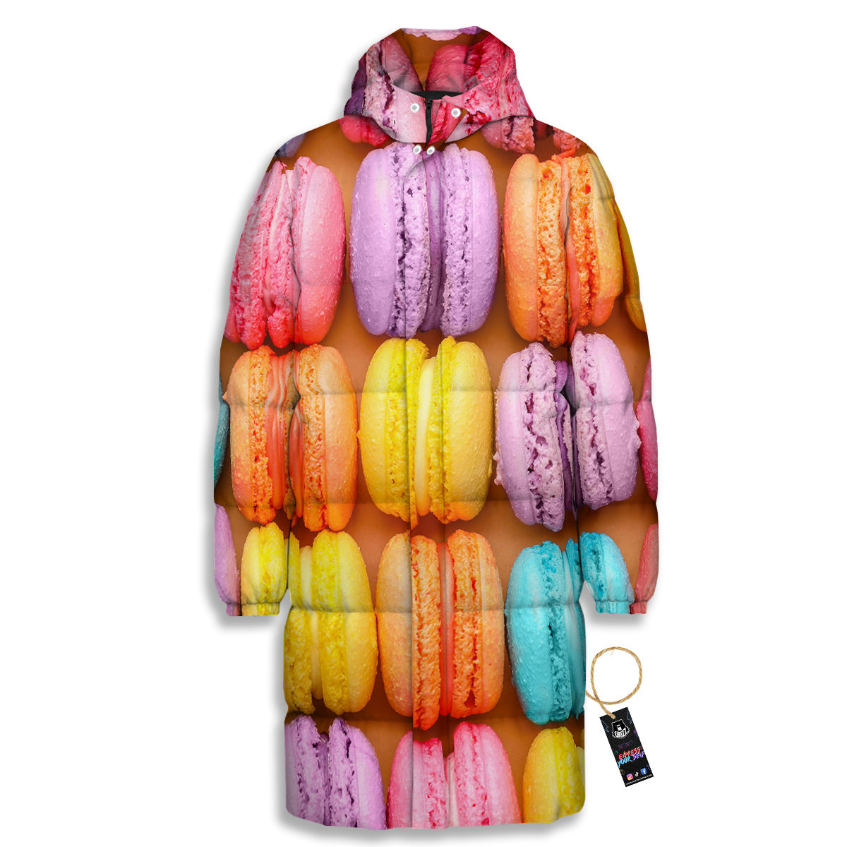 Macarons Colorful Print Long Down Jacket-grizzshop