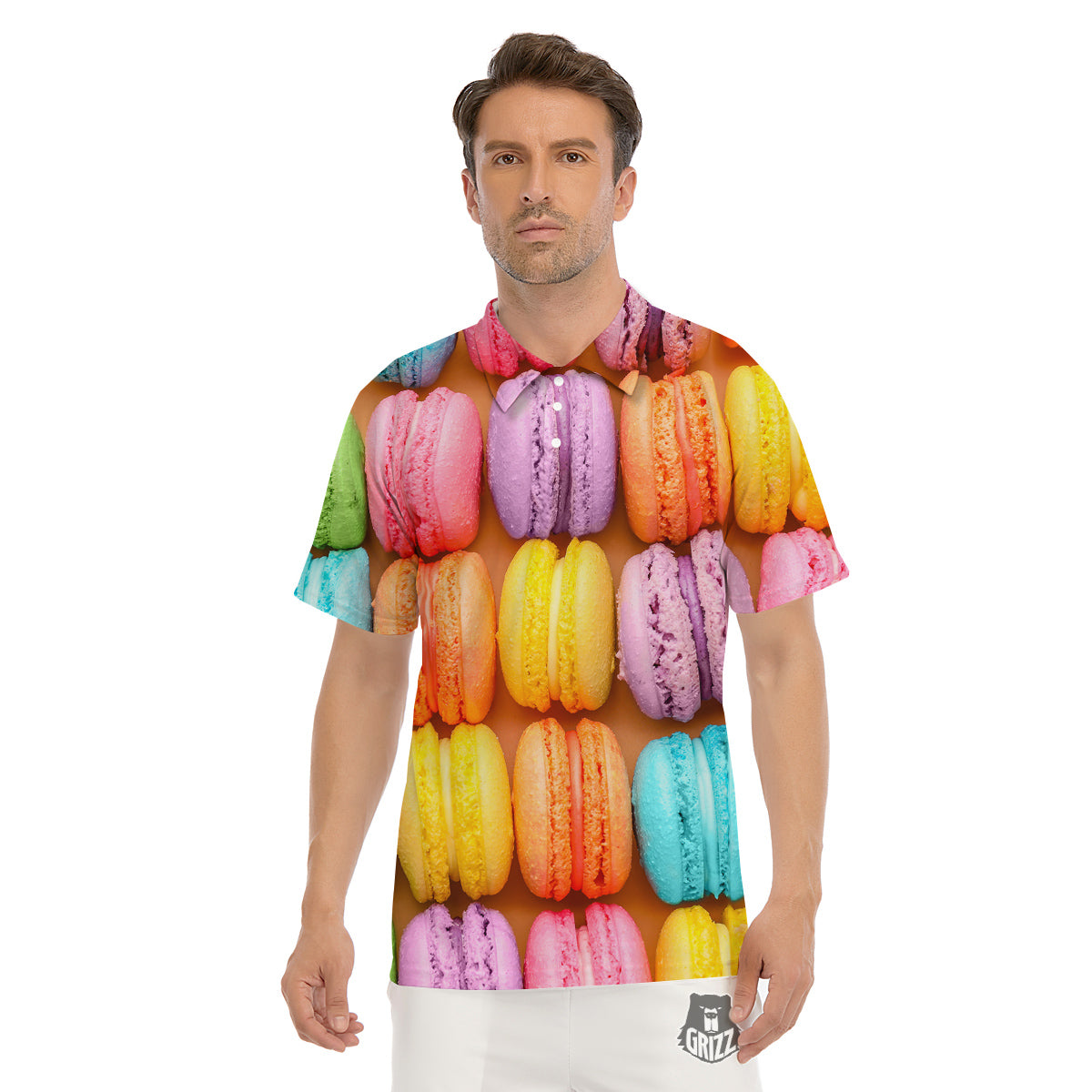 Macarons Colorful Print Men's Golf Shirts-grizzshop