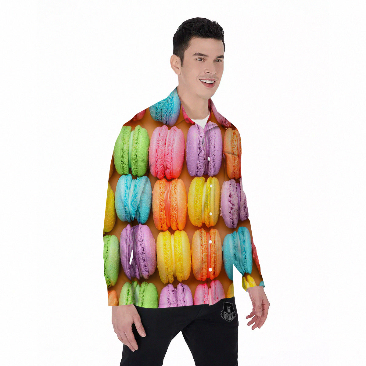 Macarons Colorful Print Men's Long Sleeve Shirts-grizzshop