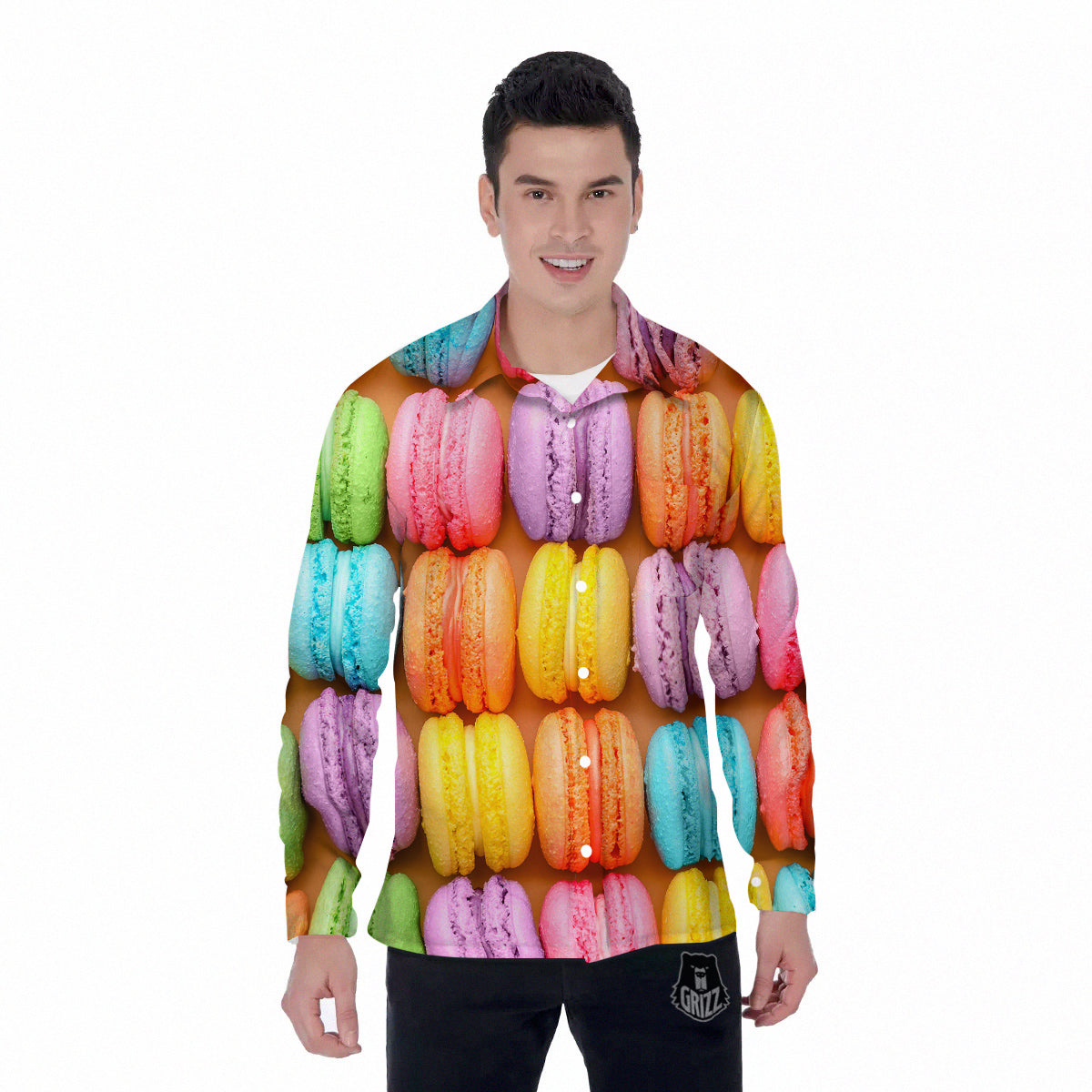 Macarons Colorful Print Men's Long Sleeve Shirts-grizzshop