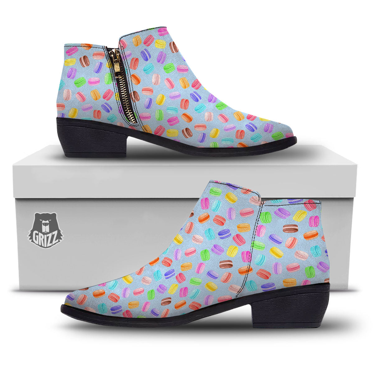 Macarons Colorful Print Pattern Ankle Boots-grizzshop