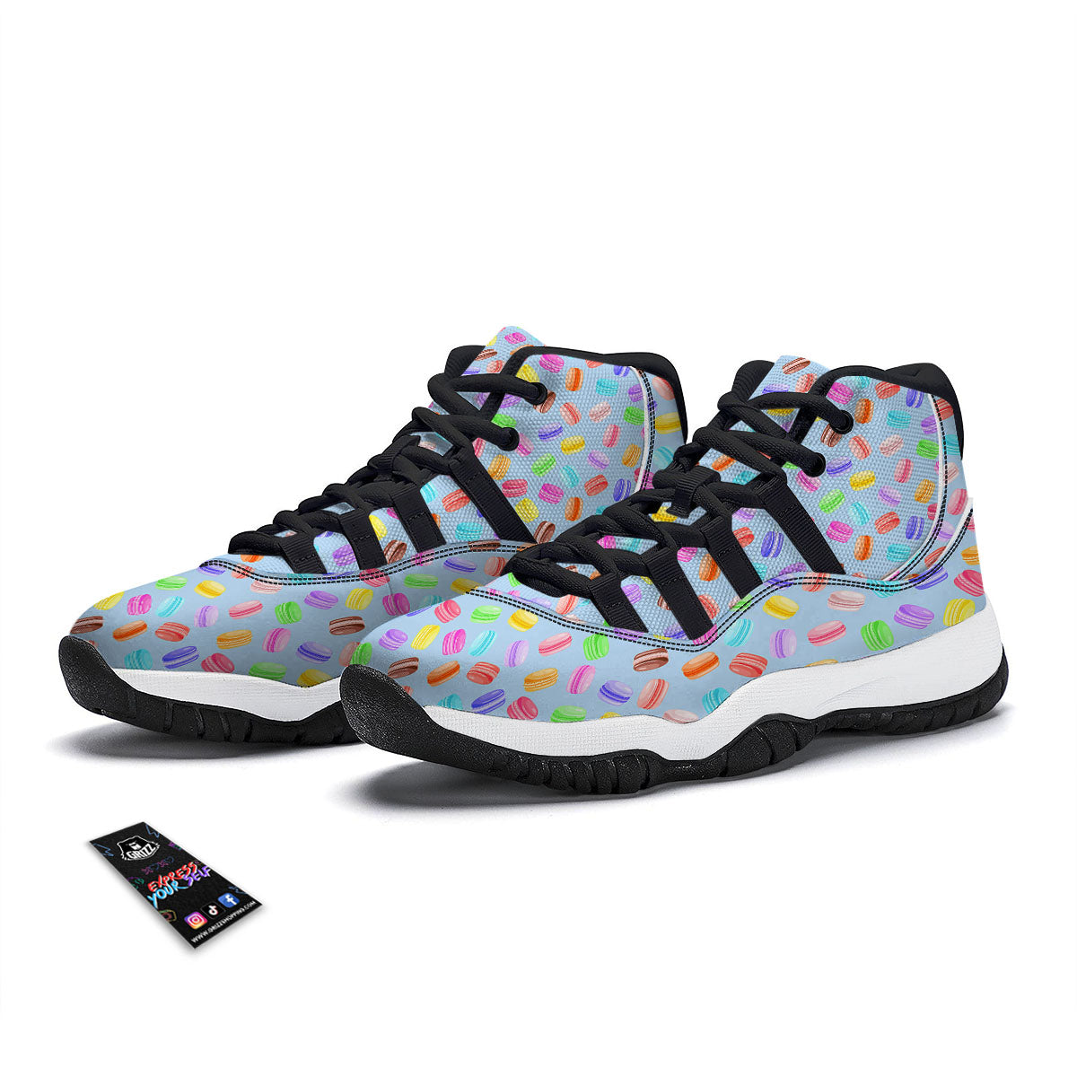 Macarons Colorful Print Pattern Black Bball Shoes-grizzshop