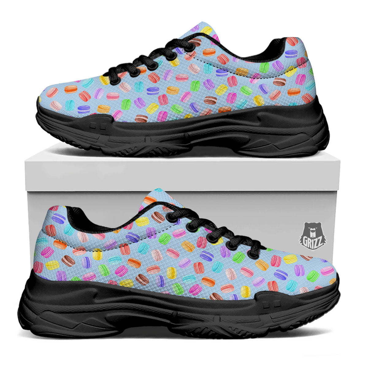Macarons Colorful Print Pattern Black Chunky Shoes-grizzshop