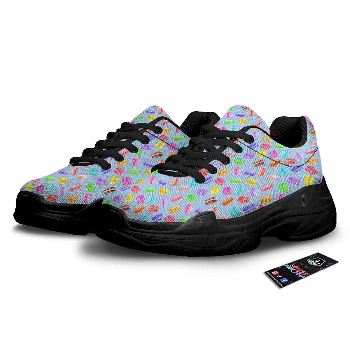 Macarons Colorful Print Pattern Black Chunky Shoes-grizzshop