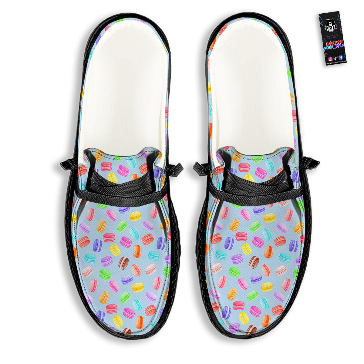Macarons Colorful Print Pattern Black Loafers-grizzshop