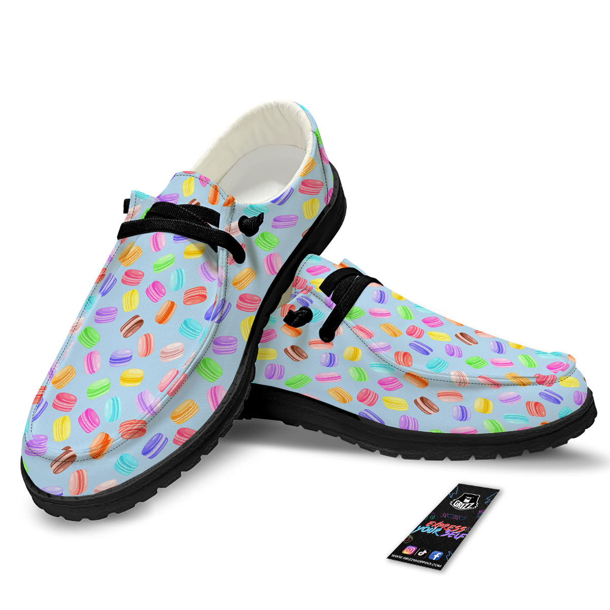 Macarons Colorful Print Pattern Black Loafers-grizzshop