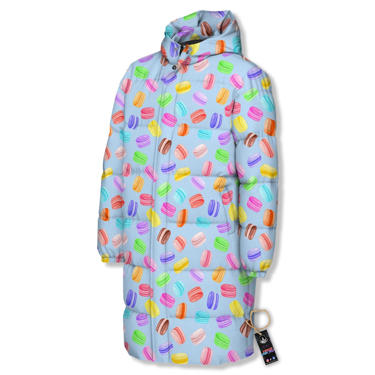 Macarons Colorful Print Pattern Long Down Jacket-grizzshop