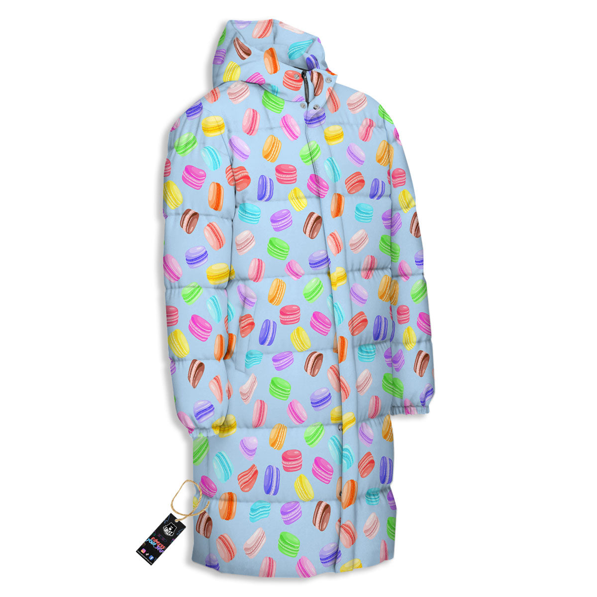 Macarons Colorful Print Pattern Long Down Jacket-grizzshop