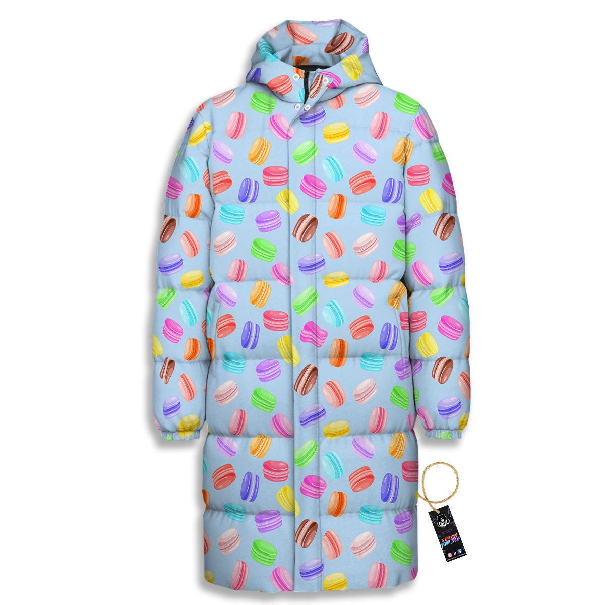 Macarons Colorful Print Pattern Long Down Jacket-grizzshop