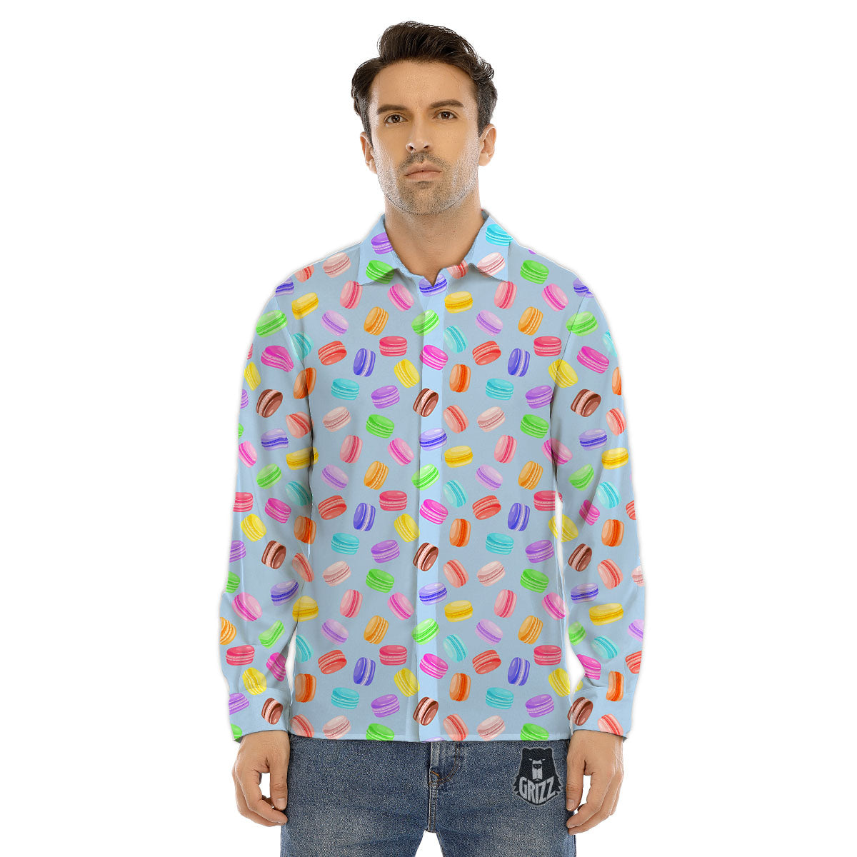 Macarons Colorful Print Pattern Men's Dress Shirts-grizzshop