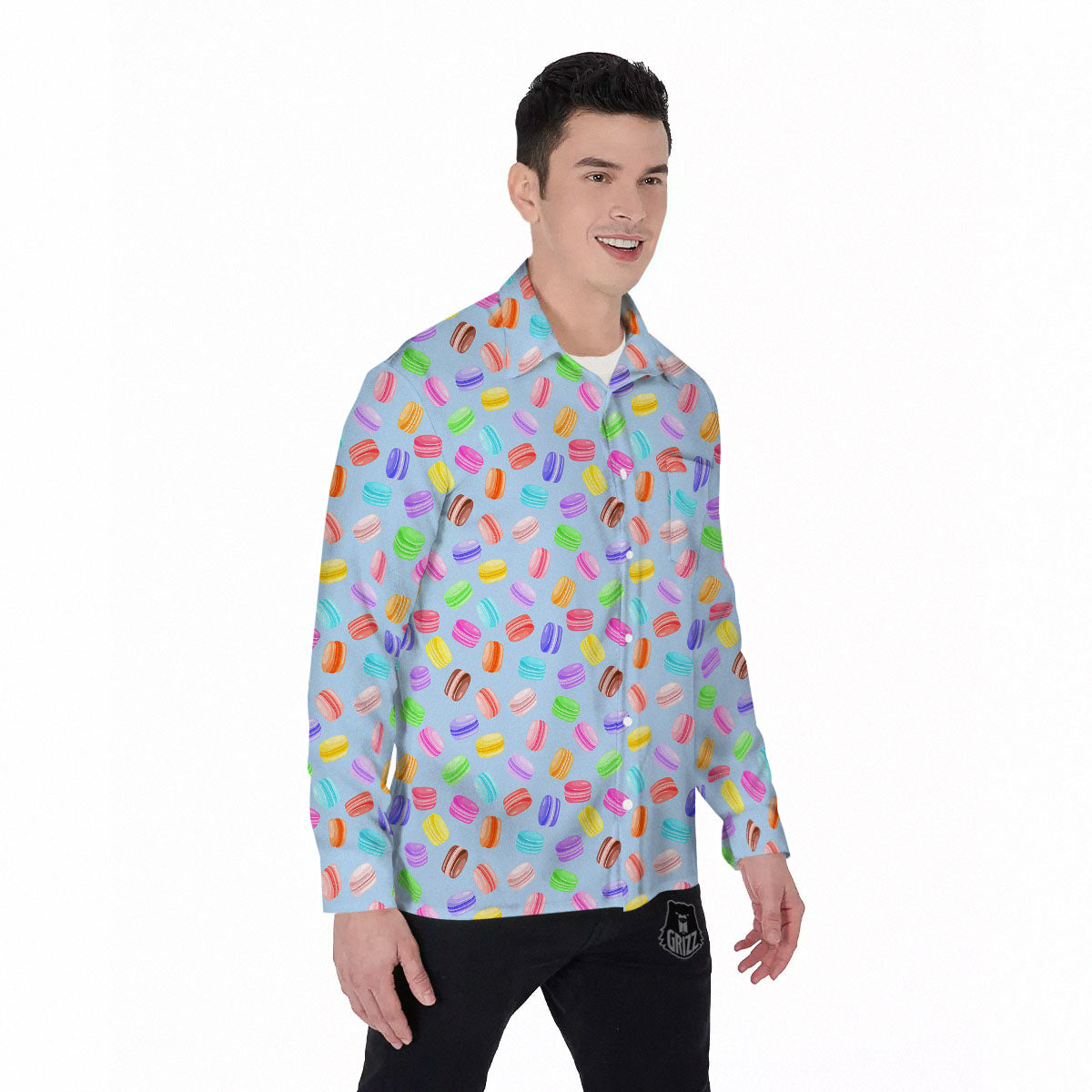 Macarons Colorful Print Pattern Men's Long Sleeve Shirts-grizzshop