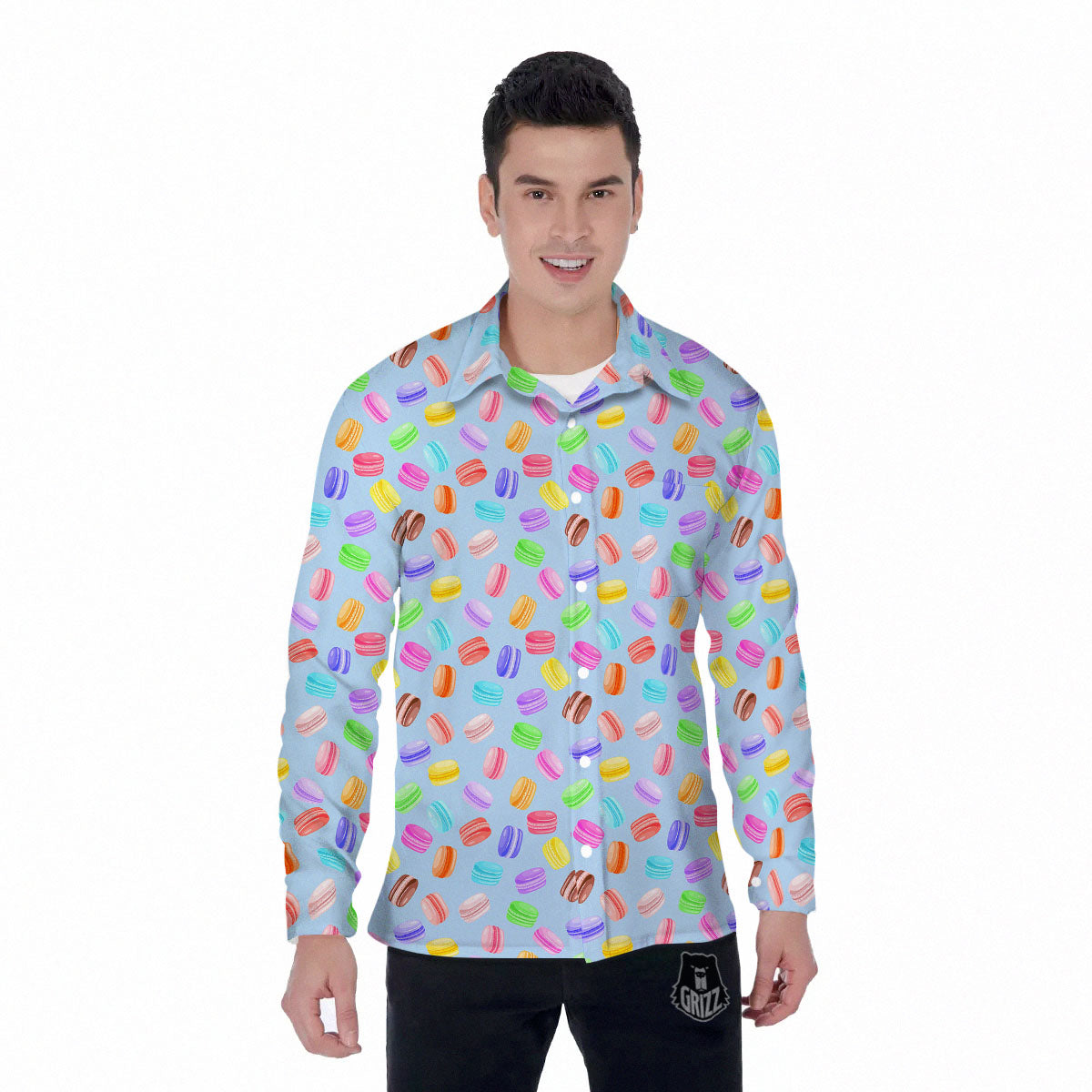 Macarons Colorful Print Pattern Men's Long Sleeve Shirts-grizzshop