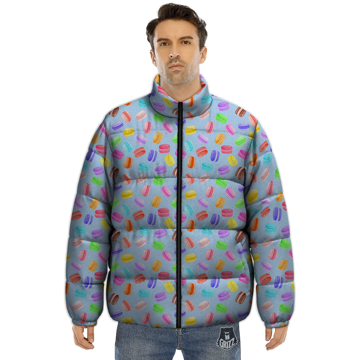Macarons Colorful Print Pattern Puffer Jacket-grizzshop