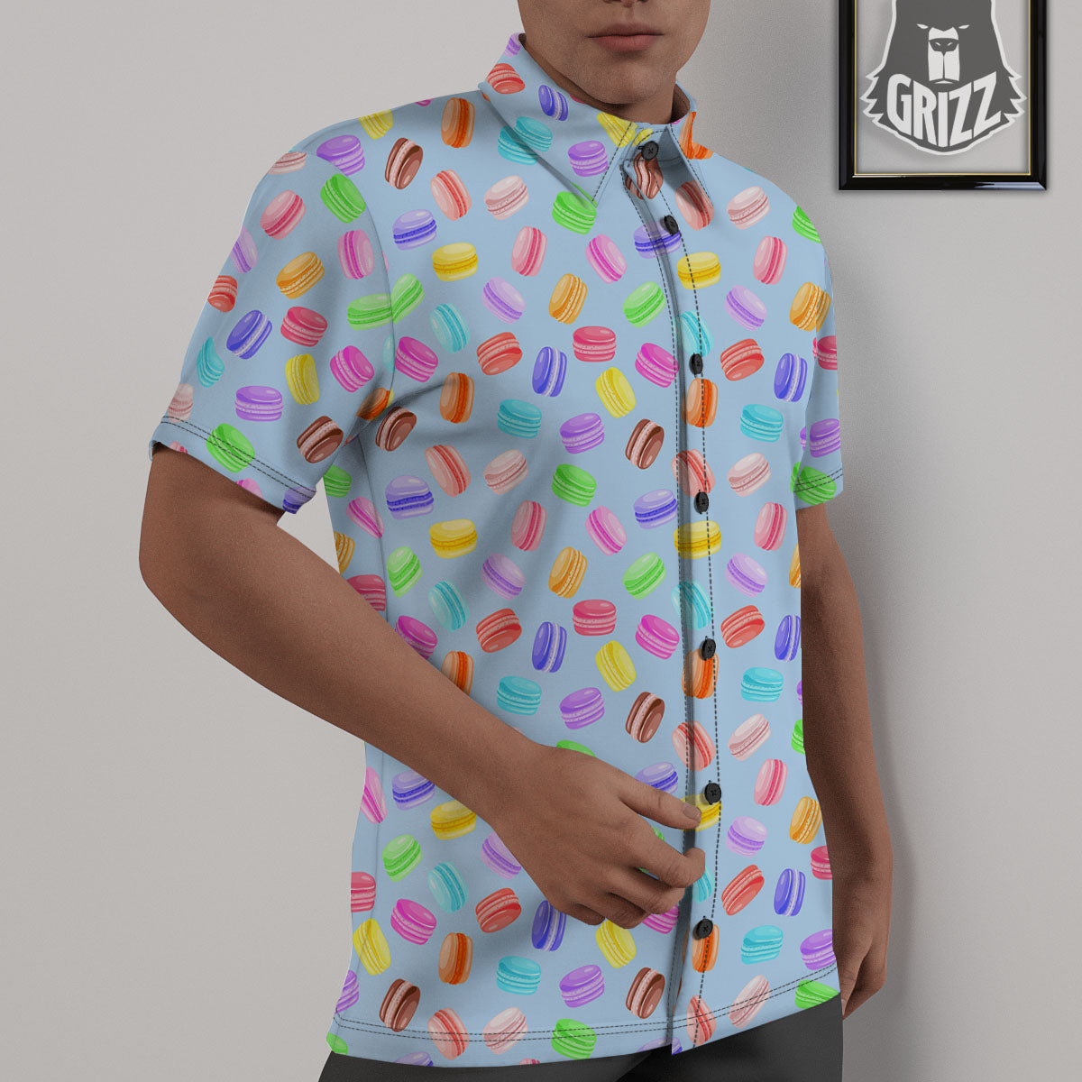 Macarons Colorful Print Pattern Untucked Shirts-grizzshop