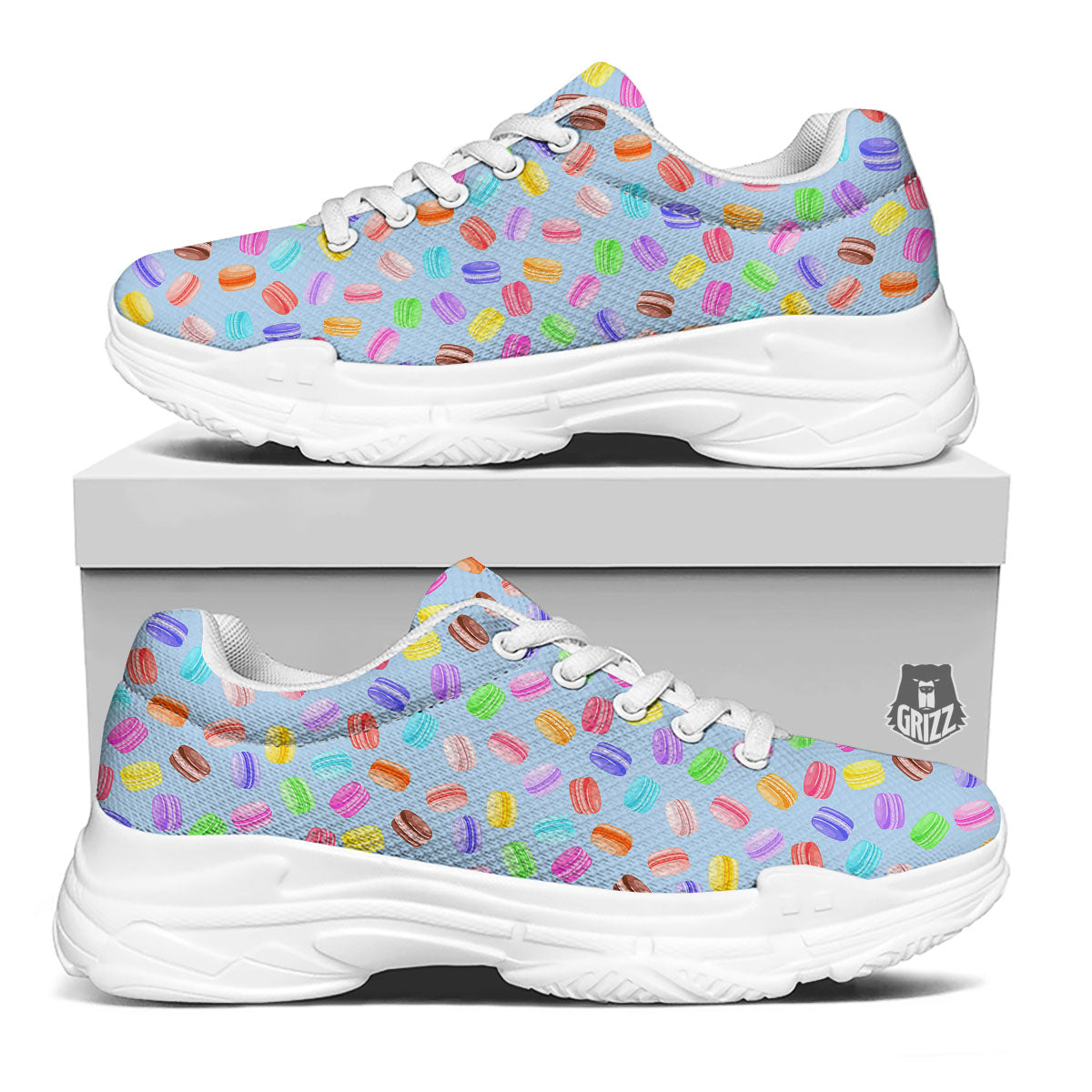 Macarons Colorful Print Pattern White Chunky Shoes-grizzshop