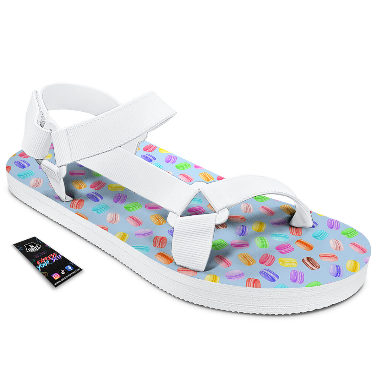 Macarons Colorful Print Pattern White Open Toe Sandals-grizzshop